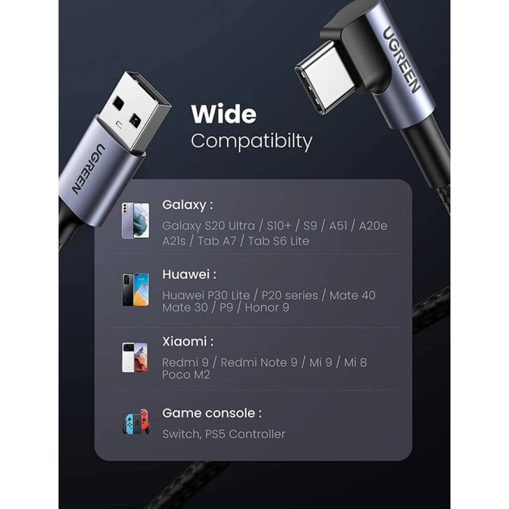 Кабел UGREEN 3A, USB-A - Type-C, US284/50940, 0.5 метра Кабел UGREEN 3A, USB-A - Type-C, US284/50940, 0.5 метра