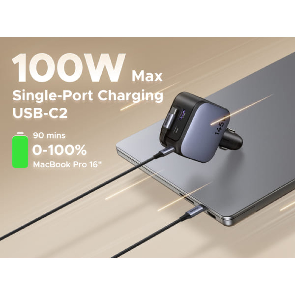 Зарядно за автомобил 12V UGREEN 12V 145W, USB-A + 2xUSB-C + кабел C - (EC604 / 55910B) Зарядно за автомобил 12V UGREEN 12V 145W, USB-A + 2xUSB-C + кабел C - (EC604 / 55910B)