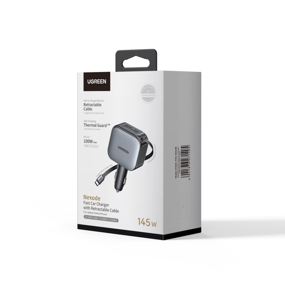 Зарядно за автомобил 12V UGREEN 12V 145W, USB-A + 2xUSB-C + кабел C - (EC604 / 55910B) Зарядно за автомобил 12V UGREEN 12V 145W, USB-A + 2xUSB-C + кабел C - (EC604 / 55910B)