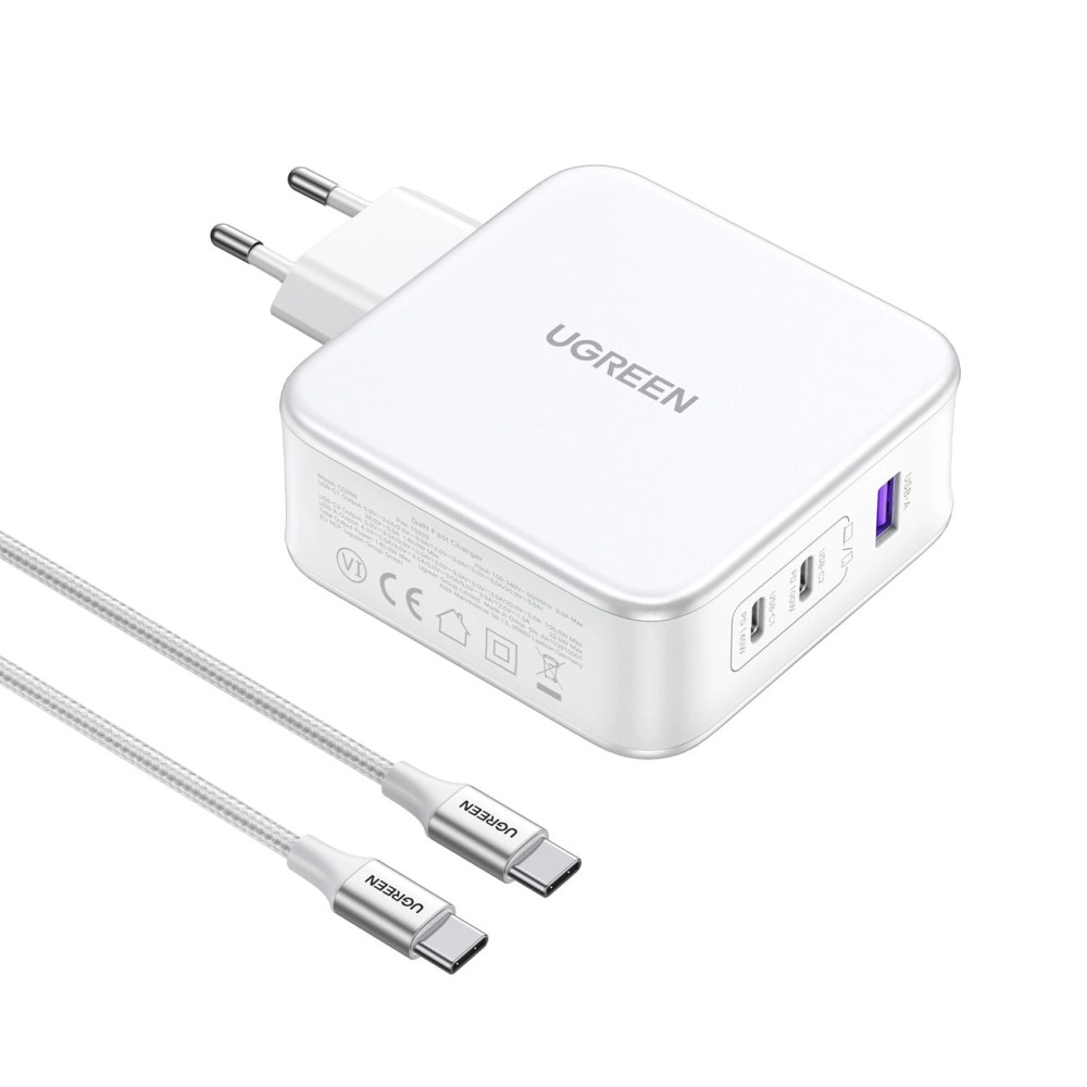 Зарядно устройство 220V UGREEN Nexode GaN - CD289/90549, 140W, USB-A, 2xUSB-C + кабел Type-C към Type-C Зарядно устройство 220V UGREEN Nexode GaN - CD289/90549, 140W, USB-A, 2xUSB-C + кабел Type-C към Type-C
