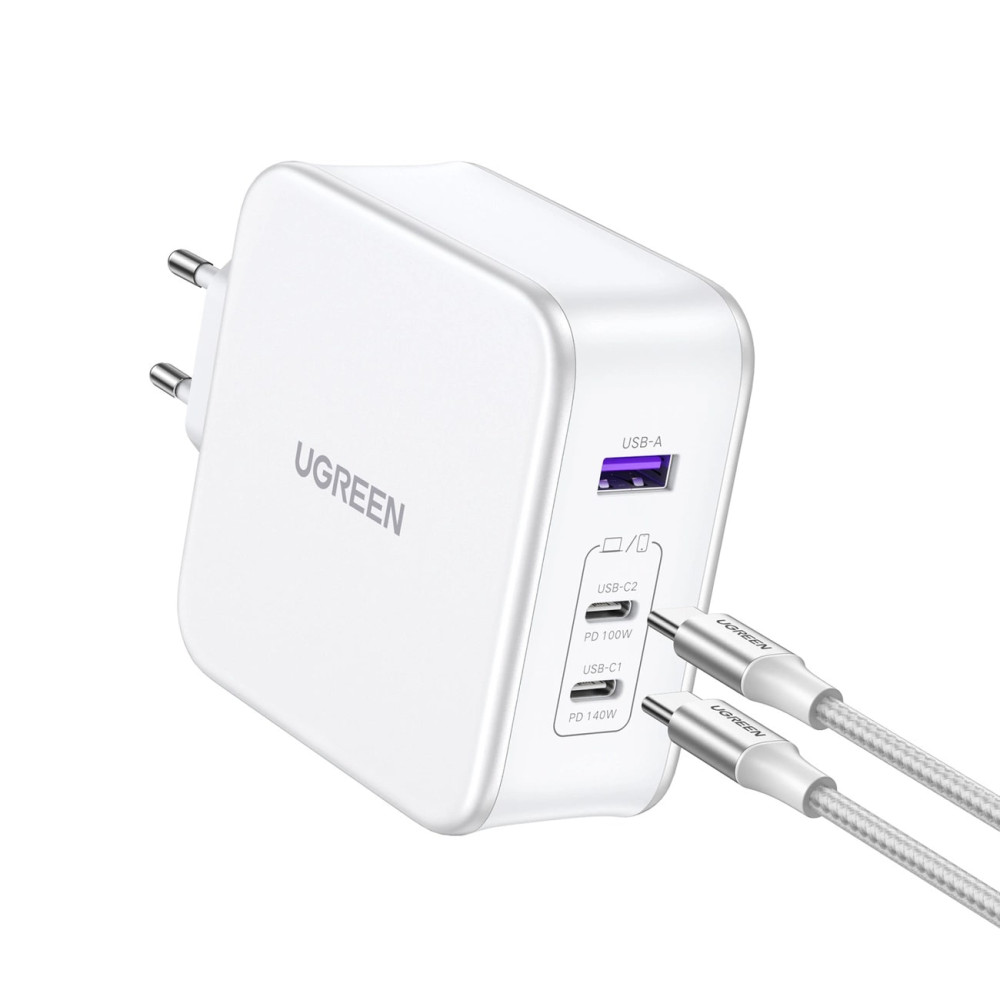 Зарядно устройство 220V UGREEN Nexode GaN - CD289/90549, 140W, USB-A, 2xUSB-C + кабел Type-C към Type-C Зарядно устройство 220V UGREEN Nexode GaN - CD289/90549, 140W, USB-A, 2xUSB-C + кабел Type-C към Type-C
