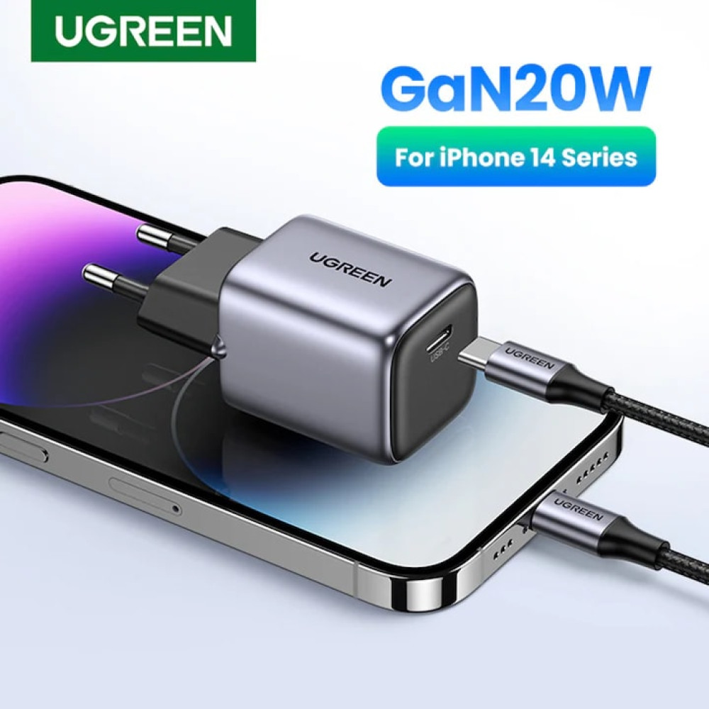 Зарядно устройство 220V UGREEN Nexode Mini GaN - CD318/90664, 20W, USB-C Зарядно устройство 220V UGREEN Nexode Mini GaN - CD318/90664, 20W, USB-C