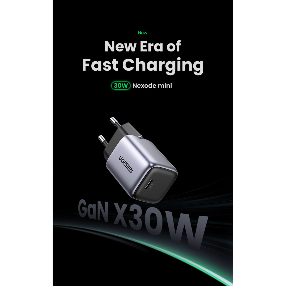 Зарядно устройство 220V UGREEN Nexode Mini GaN - CD319/90666, 30W, USB-C Зарядно устройство 220V UGREEN Nexode Mini GaN - CD319/90666, 30W, USB-C