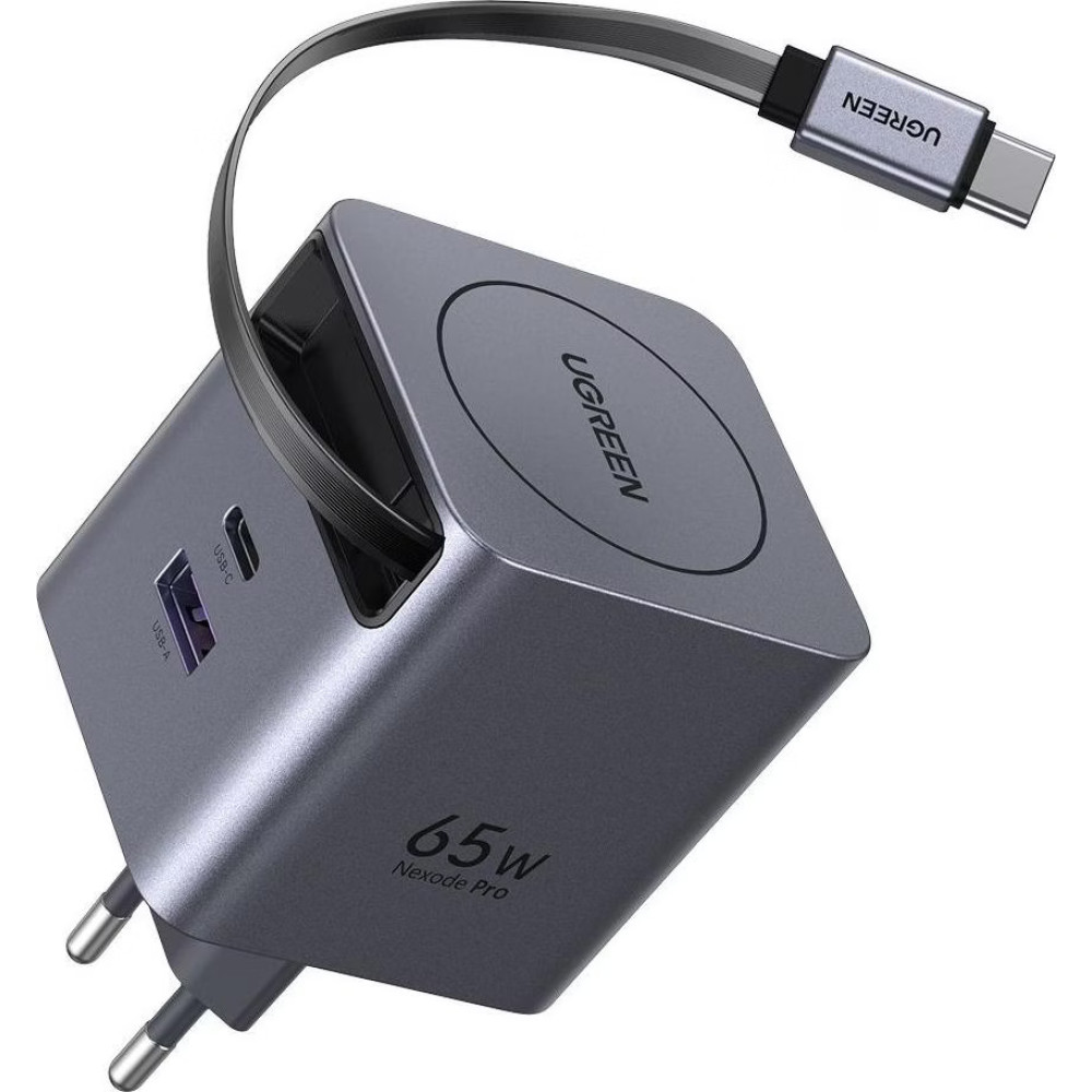 Зарядно устройство 220V 65W, USB-A + USB-C + кабел C, GaN (X615/65825)