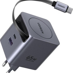 Зарядно устройство 220V 65W, USB-A + USB-C + кабел C, GaN (X615/65825)
