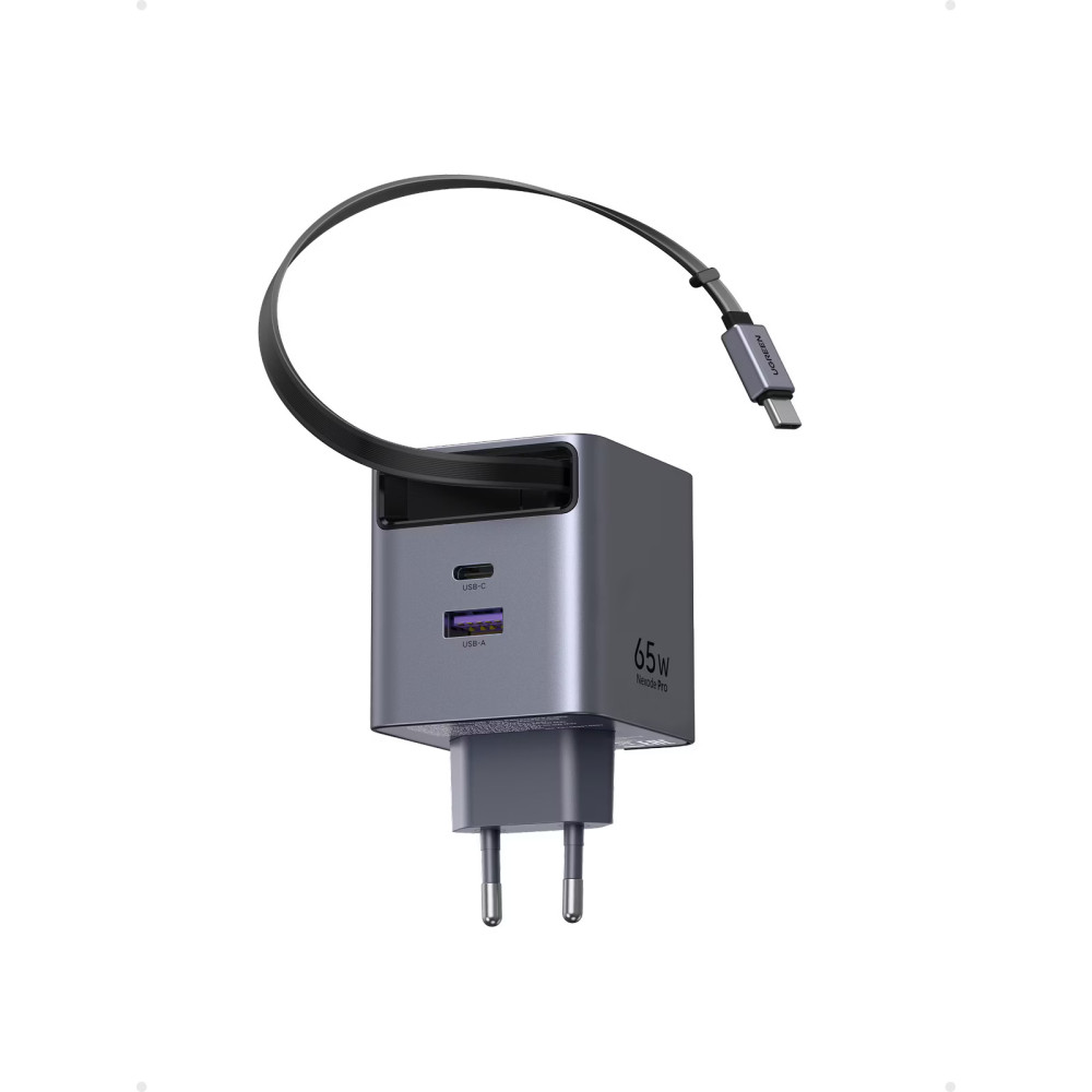 Зарядно устройство 220V 65W, USB-A + USB-C + кабел C, GaN (X615/65825)