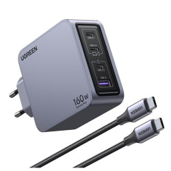Зарядно устройство 220V UGREEN Nexode Pro GaN - X763/25877, 160W, USB-A, 3xUSB-C + кабел Type-C към Type-C Зарядно устройство 220V UGREEN Nexode Pro GaN - X763/25877, 160W, USB-A, 3xUSB-C + кабел Type-C към Type-C