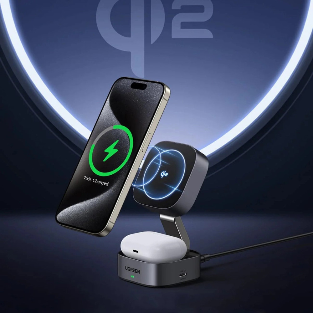 2-в-1 Холдер + Зарядна станция UGREEN Wireless Magnetic - W702/35316 2-в-1 Холдер + Зарядна станция UGREEN Wireless Magnetic - W702/35316