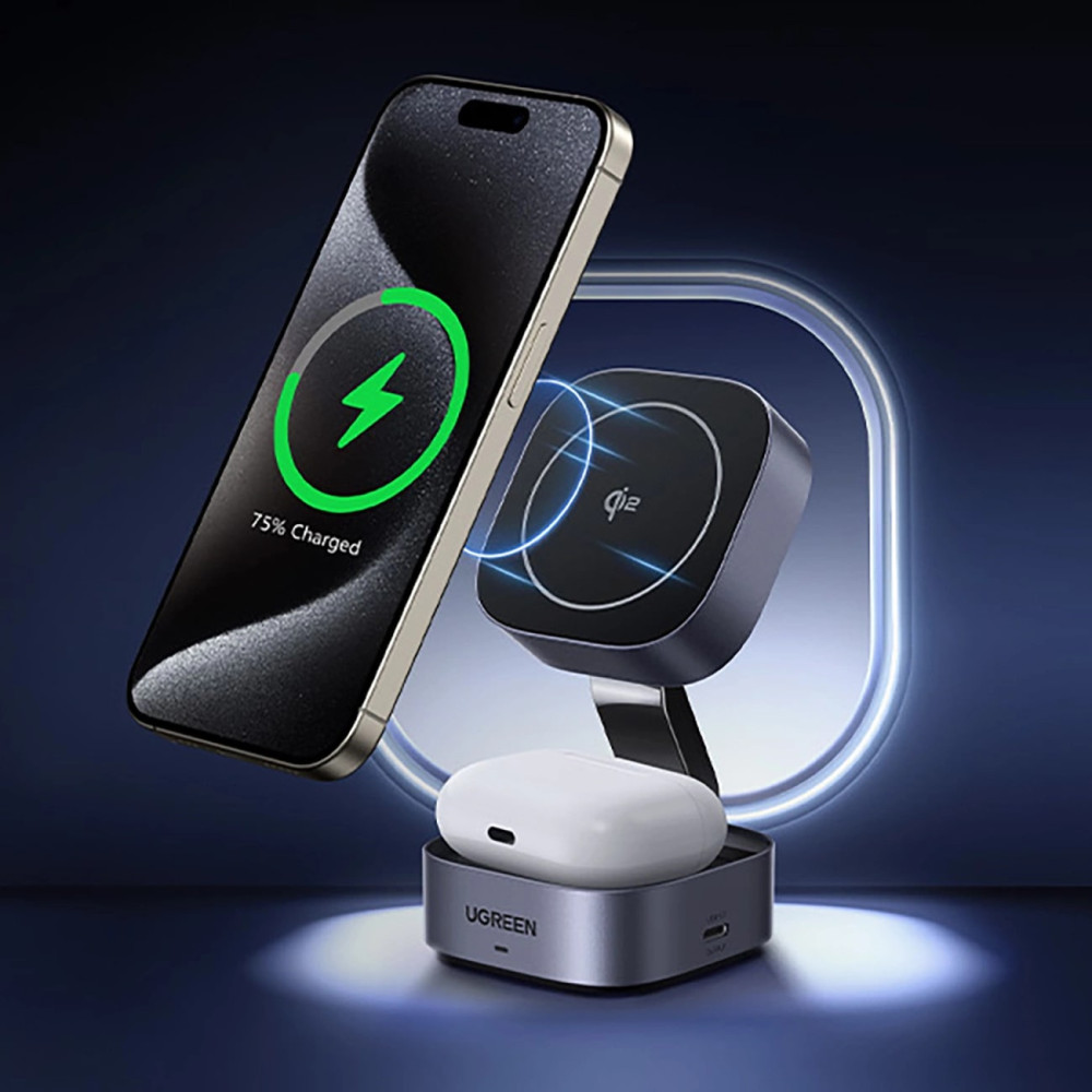 2-в-1 Холдер + Зарядна станция UGREEN Wireless Magnetic - W702/35316 2-в-1 Холдер + Зарядна станция UGREEN Wireless Magnetic - W702/35316