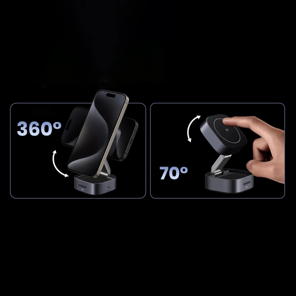 2-в-1 Холдер + Зарядна станция UGREEN Wireless Magnetic - W702/35316 2-в-1 Холдер + Зарядна станция UGREEN Wireless Magnetic - W702/35316