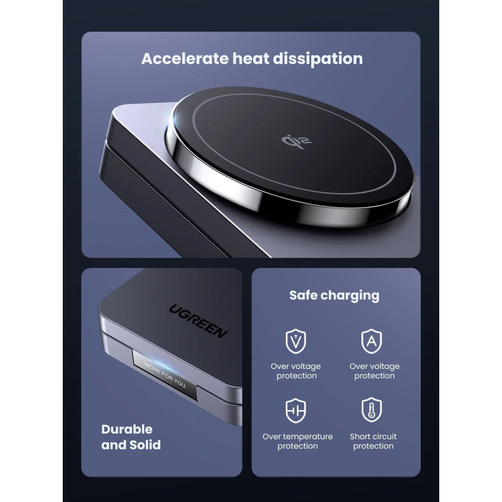 2-в-1 Холдер + Зарядна станция UGREEN Wireless Magnetic - W706/45023 2-в-1 Холдер + Зарядна станция UGREEN Wireless Magnetic - W706/45023