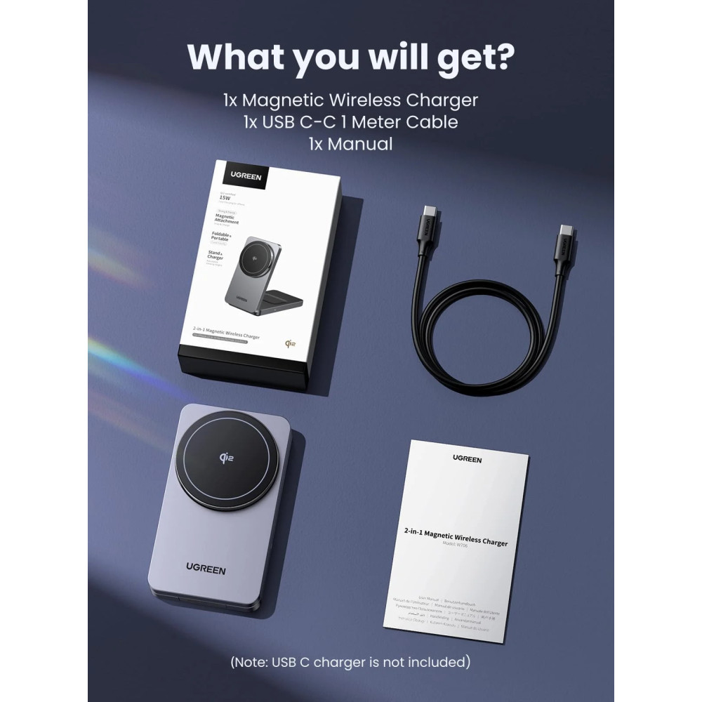 2-в-1 Холдер + Зарядна станция UGREEN Wireless Magnetic - W706/45023 2-в-1 Холдер + Зарядна станция UGREEN Wireless Magnetic - W706/45023