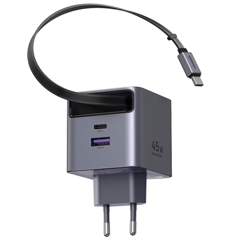 Зарядно устройство 220V UGREEN 45W, USB-A + USB-C + кабел C, GaN ( X614 / 65822)