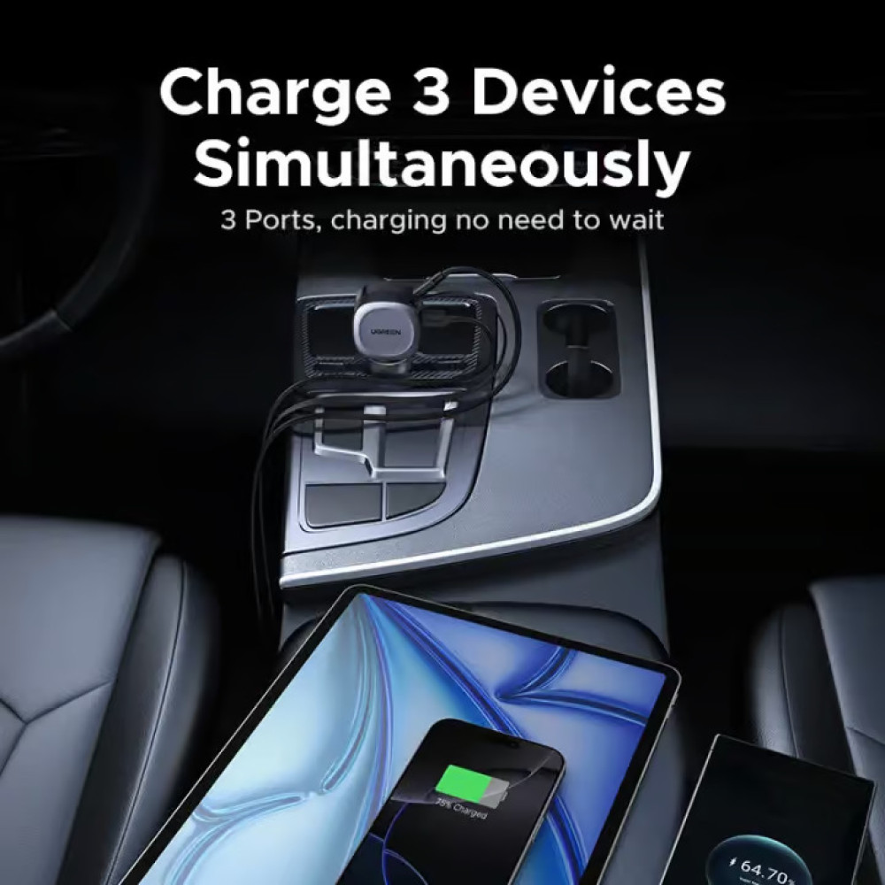 Зарядно за автомобил 12V UGREEN 12V 75W, USB-A + USB-C + кабел C, GaN - (EC601 / 55653) Зарядно за автомобил 12V UGREEN 12V 75W, USB-A + USB-C + кабел C, GaN - (EC601 / 55653)