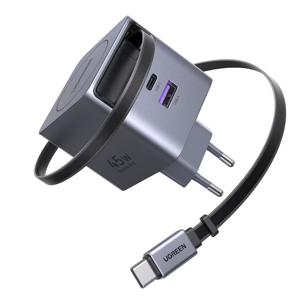Зарядно устройство 220V UGREEN 45W, USB-A + USB-C + кабел C, GaN ( X614 / 65822)