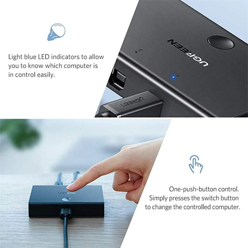 Превключвател UGREEN Sharing Switch Box 30345 - USB-A, 2xUSB-B Превключвател UGREEN Sharing Switch Box 30345 - USB-A, 2xUSB-B