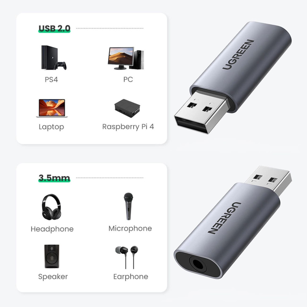 Преходник / адаптер UGREEN CM383/80864 - USB-A към AUX Преходник / адаптер UGREEN CM383/80864 - USB-A към AUX