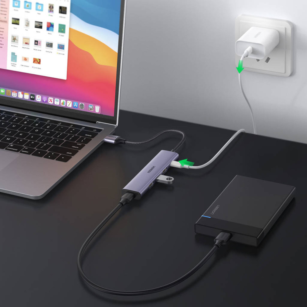 Мултифункционален хъб UGREEN CM473/20805 5в1 от USB-A към 4xUSB-A, USB-C Мултифункционален хъб UGREEN CM473/20805 5в1 от USB-A към 4xUSB-A, USB-C