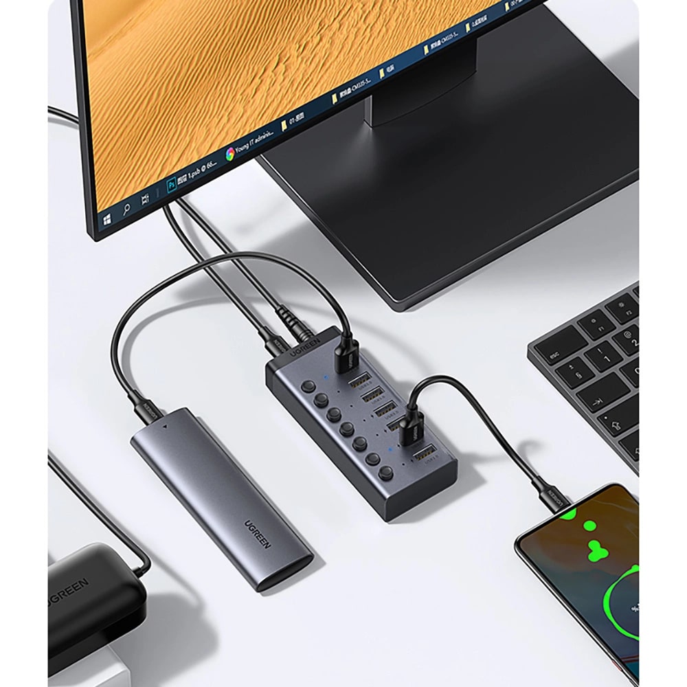 Хъб UGREEN CM481/90307 7в1 от AC към 7xUSB-A Хъб UGREEN CM481/90307 7в1 от AC към 7xUSB-A