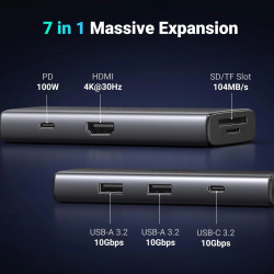 Хъб UGREEN Revodok Pro 107 CM498/15531 7в1 от Type-C към HDMI, 2xUSB-A, 2xUSB-C, SD card, MicroSD card Хъб UGREEN Revodok Pro 107 CM498/15531 7в1 от Type-C към HDMI, 2xUSB-A, 2xUSB-C, SD card, MicroSD card
