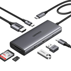 Хъб UGREEN Revodok Pro 107 CM498/15531 7в1 от Type-C към HDMI, 2xUSB-A, 2xUSB-C, SD card, MicroSD card Хъб UGREEN Revodok Pro 107 CM498/15531 7в1 от Type-C към HDMI, 2xUSB-A, 2xUSB-C, SD card, MicroSD card