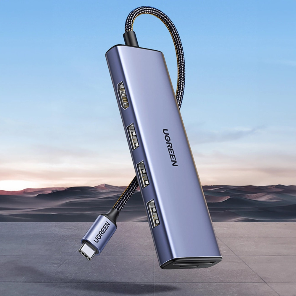 Мултифункционален хъб UGREEN CM511/20956A 6в1 от Type-C към 3xUSB-A, HDMI, SD card, MicroSD card Мултифункционален хъб UGREEN CM511/20956A 6в1 от Type-C към 3xUSB-A, HDMI, SD card, MicroSD card
