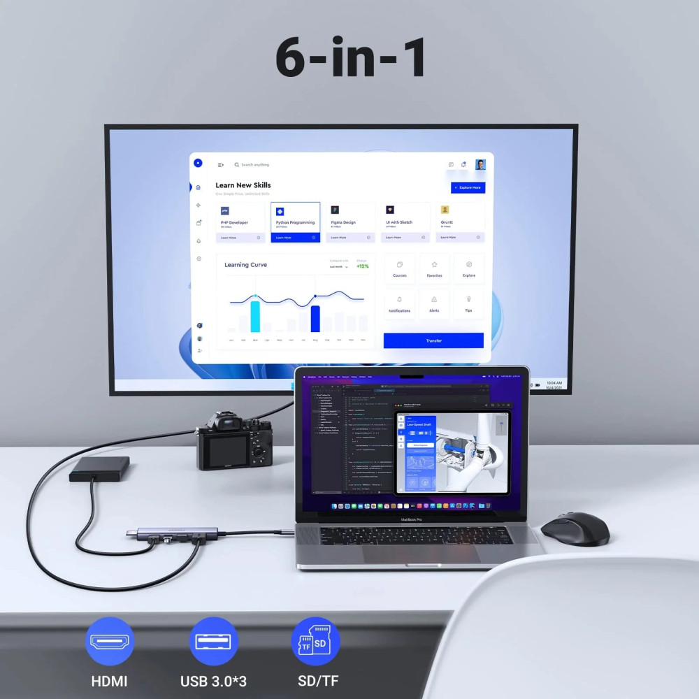 Мултифункционален хъб UGREEN CM511/60383 6в1 от Type-C към 3xUSB-A, HDMI, SD card, MicroSD card Мултифункционален хъб UGREEN CM511/60383 6в1 от Type-C към 3xUSB-A, HDMI, SD card, MicroSD card