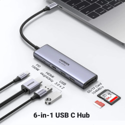 Мултифункционален хъб UGREEN CM511/60384 6в1 от Type-C към 2xUSB-A, USB-C, HDMI, SD card, MicroSD card Мултифункционален хъб UGREEN CM511/60384 6в1 от Type-C към 2xUSB-A, USB-C, HDMI, SD card, MicroSD card