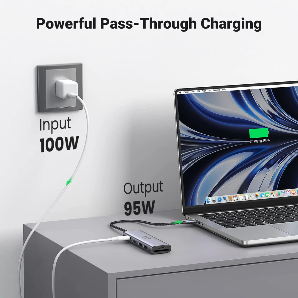 Мултифункционален хъб UGREEN CM511/60384 6в1 от Type-C към 2xUSB-A, USB-C, HDMI, SD card, MicroSD card Мултифункционален хъб UGREEN CM511/60384 6в1 от Type-C към 2xUSB-A, USB-C, HDMI, SD card, MicroSD card