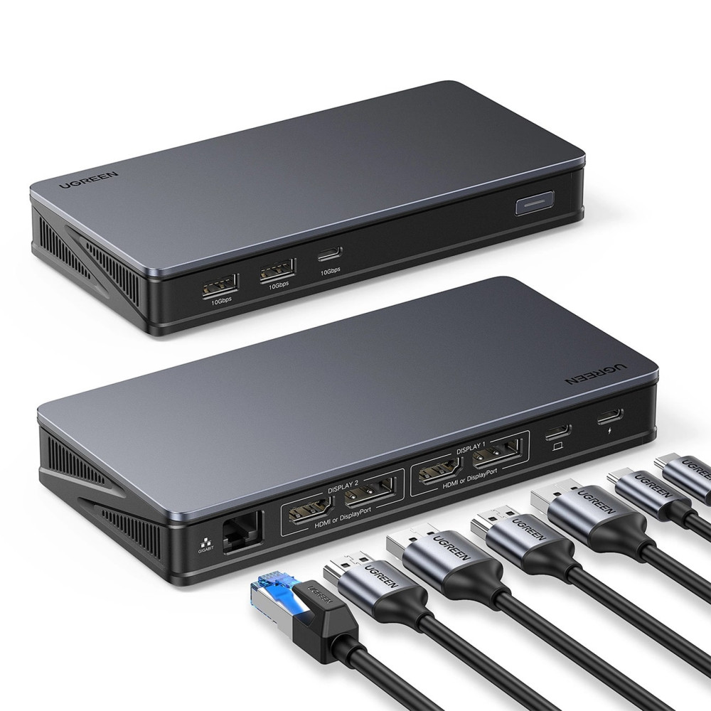 Мултифункционален хъб UGREEN Revodok Pro 209 CM615/90912 9в1 - 2xUSB-A, 2xUSB-C, 2xHDMI, 2xDisplayPort, RJ45 (LAN)