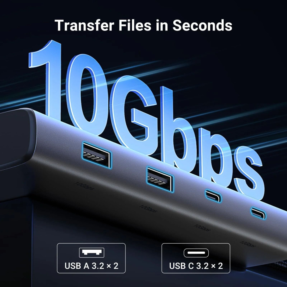 Мултифункционален хъб UGREEN CM639/35625 8в1 от Type-C към 2xHDMI, USB-A 3.0, 2xUSB-A 2.0, USB-C 3.0, SD, microSD (TF), RJ45 1000 Mbps Мултифункционален хъб UGREEN CM639/35625 8в1 от Type-C към 2xHDMI, USB-A 3.0, 2xUSB-A 2.0, USB-C 3.0, SD, microSD (TF), RJ45 1000 Mbps