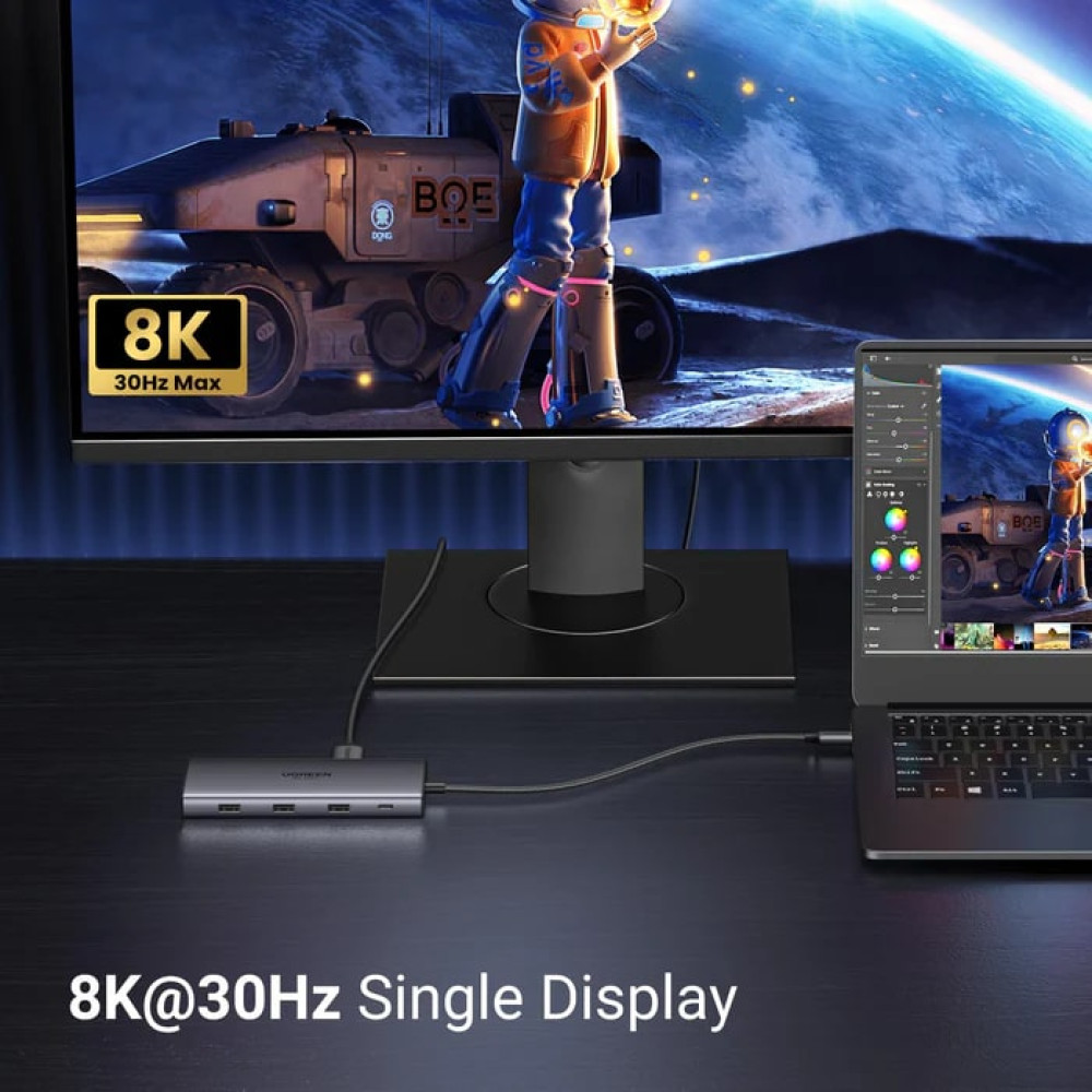 Мултифункционален хъб UGREEN CM639/15534 10в1 от Type-C към 2xHDMI, USB-A 3.0, 2xUSB-A 2.0, USB-C 3.0, SD, microSD (TF), RJ45 1000 Mbps, USB-C (PD) 100W Мултифункционален хъб UGREEN CM639/15534 10в1 от Type-C към 2xHDMI, USB-A 3.0, 2xUSB-A 2.0, USB-C 3.0, SD, microSD (TF), RJ45 1000 Mbps, USB-C (PD) 100W