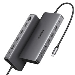 Мултифункционален хъб UGREEN CM639/15534 10в1 от Type-C към 2xHDMI, USB-A 3.0, 2xUSB-A 2.0, USB-C 3.0, SD, microSD (TF), RJ45 1000 Mbps, USB-C (PD) 100W Мултифункционален хъб UGREEN CM639/15534 10в1 от Type-C към 2xHDMI, USB-A 3.0, 2xUSB-A 2.0, USB-C 3.0, SD, microSD (TF), RJ45 1000 Mbps, USB-C (PD) 100W