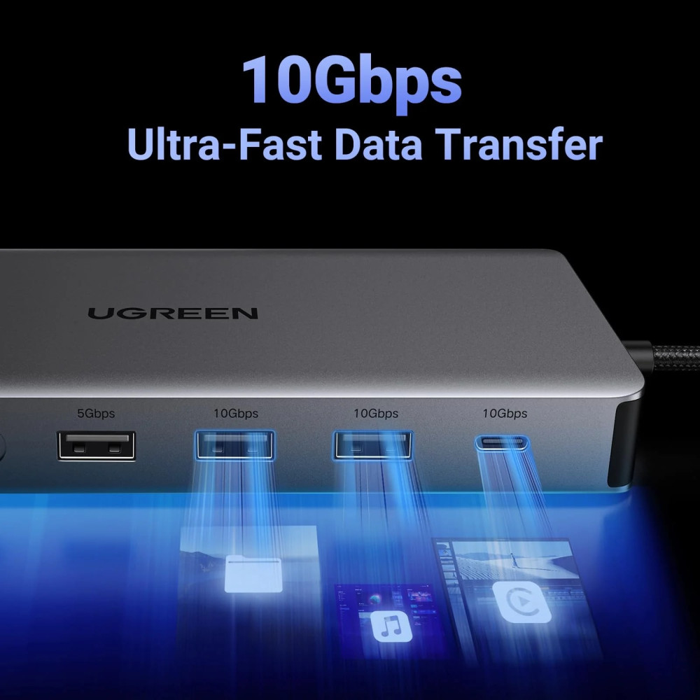 Мултифункционален хъб UGREEN CM681/15978 13в1 от Type-C към 2xHDMI, DisplayPort, 2xUSB-C, 4xUSB-A, RJ45, SD, microSD (TF), AUX 3.5mm jack Мултифункционален хъб UGREEN CM681/15978 13в1 от Type-C към 2xHDMI, DisplayPort, 2xUSB-C, 4xUSB-A, RJ45, SD, microSD (TF), AUX 3.5mm jack