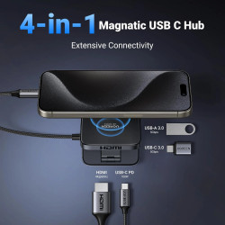 Магнитен хъб UGREEN CM801/35590 4в1, от Type-C към HDMI, USB-A, 2xUSB-C Магнитен хъб UGREEN CM801/35590 4в1, от Type-C към HDMI, USB-A, 2xUSB-C