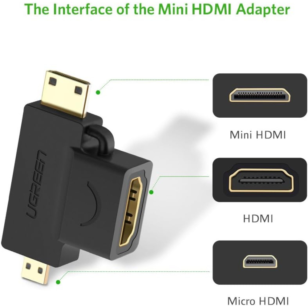 Адаптер UGREEN 2в1 HD129/20144 - Mini HDMI, Micro HDMI към HDMI Адаптер UGREEN 2в1 HD129/20144 - Mini HDMI, Micro HDMI към HDMI