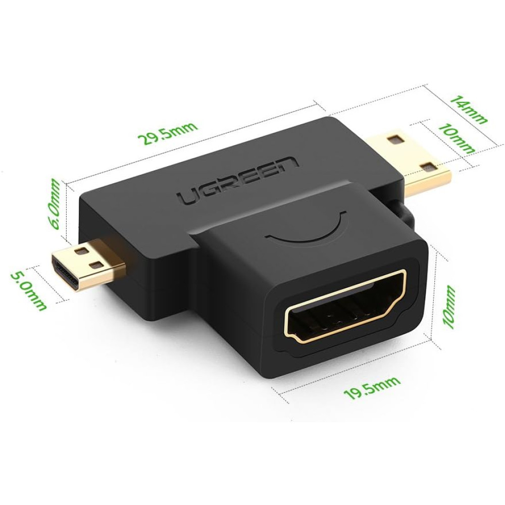 Адаптер UGREEN 2в1 HD129/20144 - Mini HDMI, Micro HDMI към HDMI Адаптер UGREEN 2в1 HD129/20144 - Mini HDMI, Micro HDMI към HDMI