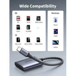 Четец на карти UGREEN CM401/80888 2в1 - Type-C, SD, Micro SD Четец на карти UGREEN CM401/80888 2в1 - Type-C, SD, Micro SD