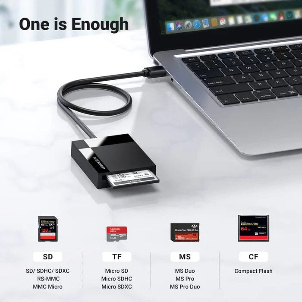 Четец на карти UGREEN CR125/30333 - USB-A, SD, microSD (TF), CompactFlash (CF), Memory Stick (MS) Четец на карти UGREEN CR125/30333 - USB-A, SD, microSD (TF), CompactFlash (CF), Memory Stick (MS)