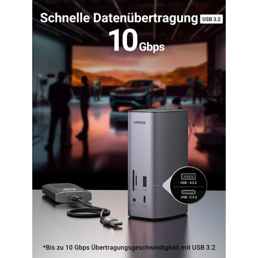 Докинг станция UGREEN CM555/90325 12в1 - 3xHDMI, DisplayPort, 3xUSB-A, USB-C, RJ45, SD, MicroSD (TF), AUX Докинг станция UGREEN CM555/90325 12в1 - 3xHDMI, DisplayPort, 3xUSB-A, USB-C, RJ45, SD, MicroSD (TF), AUX