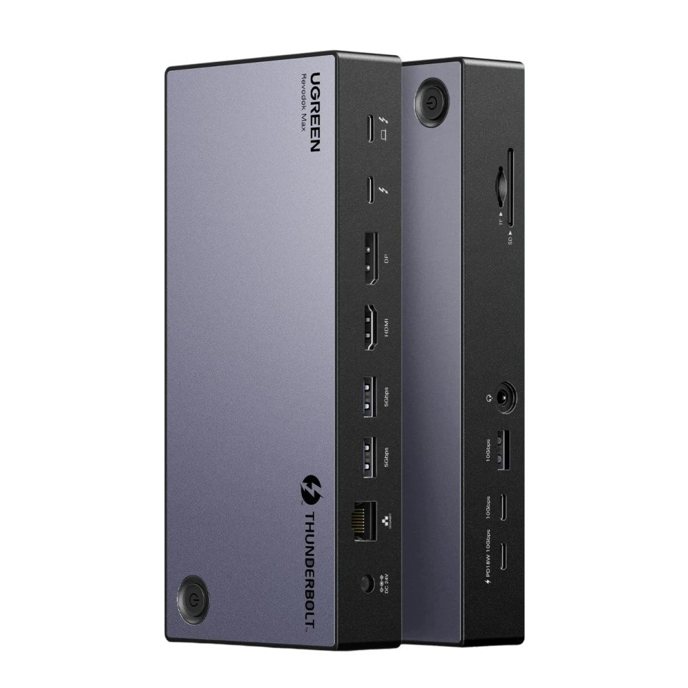 Докинг станция UGREEN U709/25085EU 13в1 - 2xThunderbolt, HDMI, DisplayPort, 2xUSB-C, 3xUSB-A, RJ45, SD, MicrosR (TF), AUX, DC Докинг станция UGREEN U709/25085EU 13в1 - 2xThunderbolt, HDMI, DisplayPort, 2xUSB-C, 3xUSB-A, RJ45, SD, MicrosR (TF), AUX, DC