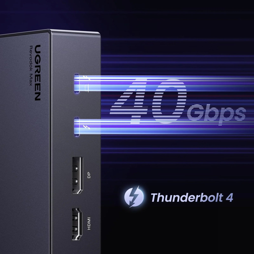 Докинг станция UGREEN U709/25085EU 13в1 - 2xThunderbolt, HDMI, DisplayPort, 2xUSB-C, 3xUSB-A, RJ45, SD, MicrosR (TF), AUX, DC Докинг станция UGREEN U709/25085EU 13в1 - 2xThunderbolt, HDMI, DisplayPort, 2xUSB-C, 3xUSB-A, RJ45, SD, MicrosR (TF), AUX, DC