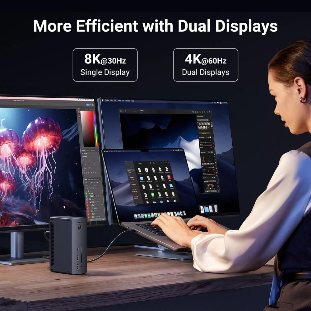 Докинг станция UGREEN U710/25054EU Revodok Max 213 13в1 - 3xThunderbolt, DisplayPort, 3xUSB-C, 2xUSB-A, AUX, SD, MicrosR (TF), RJ45 Докинг станция UGREEN U710/25054EU Revodok Max 213 13в1 - 3xThunderbolt, DisplayPort, 3xUSB-C, 2xUSB-A, AUX, SD, MicrosR (TF), RJ45