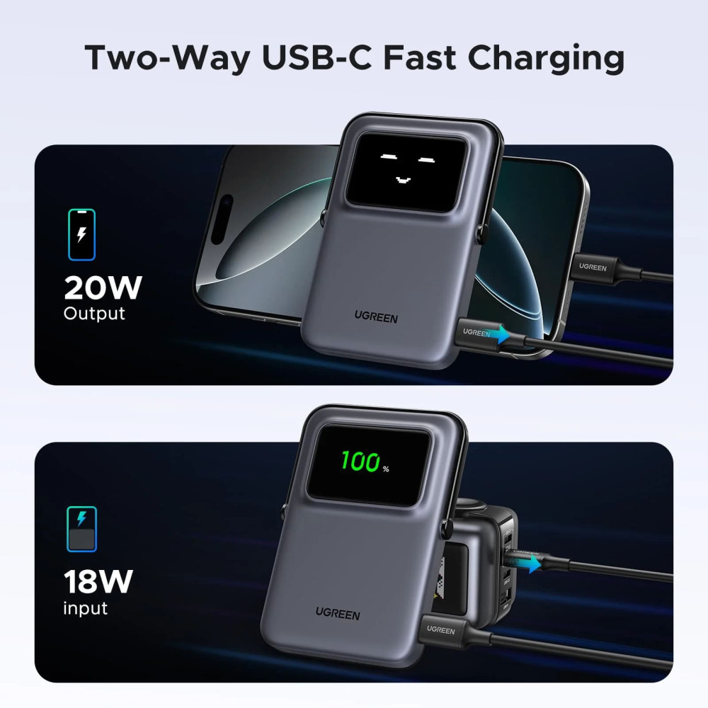 Безжична външна батерия UGREEN UNO Robot - 5 000 mAh, 20W, PB571/35605B Безжична външна батерия UGREEN UNO Robot - 5 000 mAh, 20W, PB571/35605B