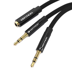 Аудио кабел VENTION BBLBAB - 1(F)x mini jack 3.5mm към 2(M)x mini jack 3.5mm, 0.6 метра  Аудио кабел VENTION BBLBAB - 1(F)x mini jack 3.5mm към 2(M)x mini jack 3.5mm, 0.6 метра