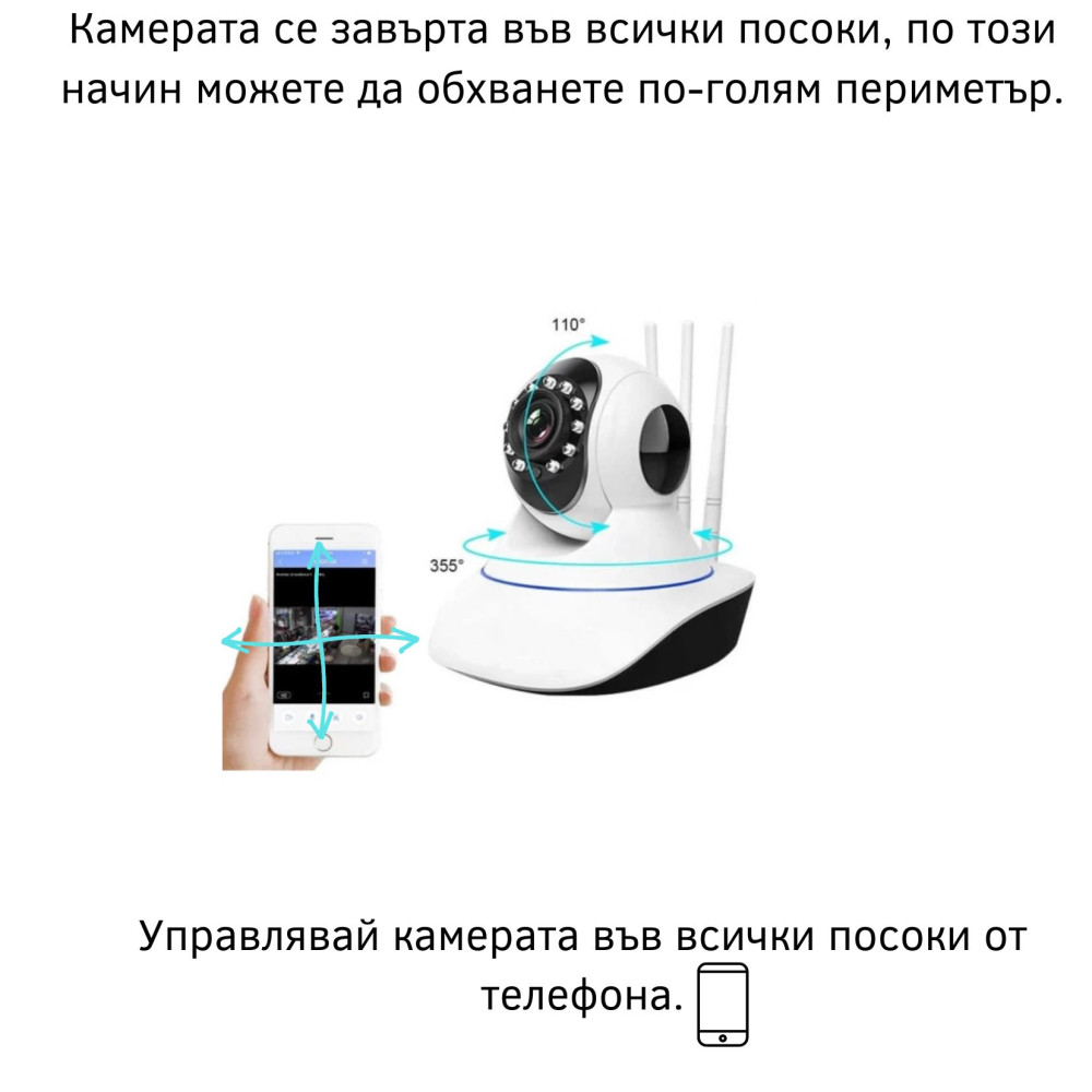 Вътрешна WiFi камера HD с микрофон, нощно виждане, слот за SD карта, 2MP - Q11X-F