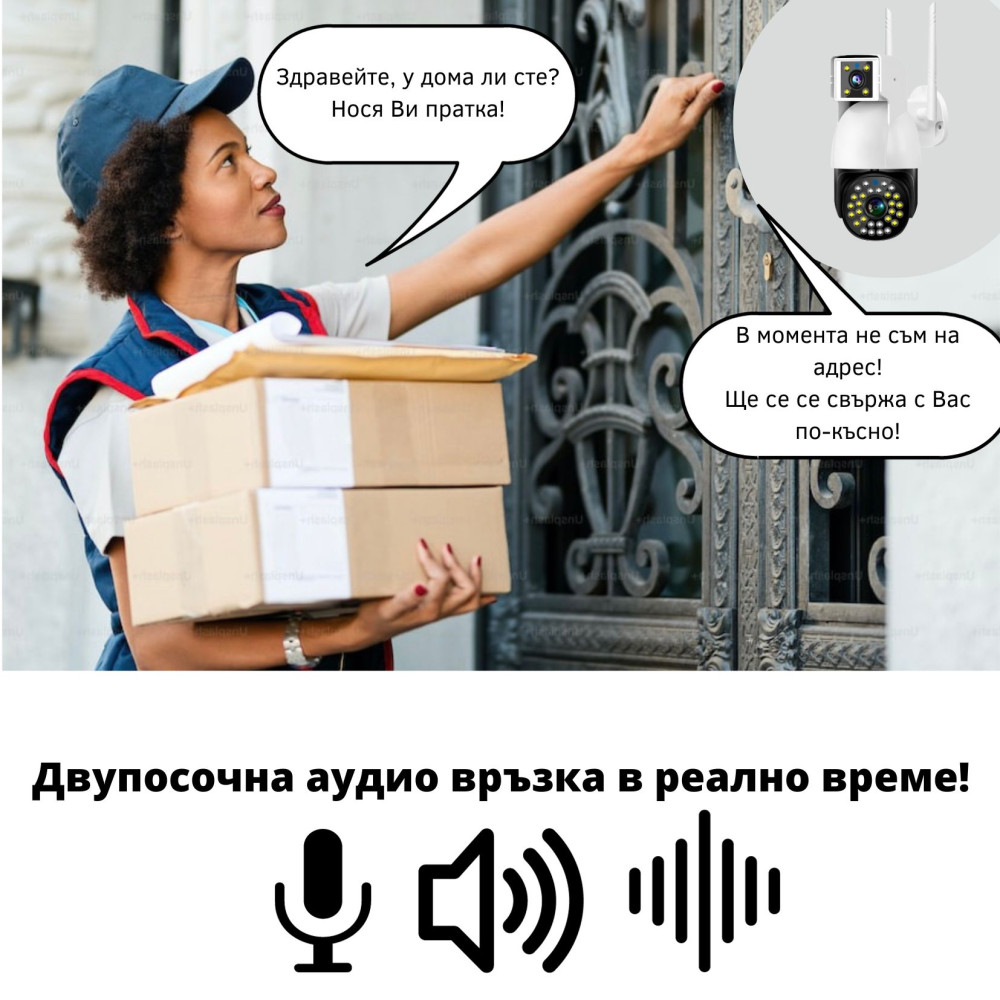 Външна WiFi двойна камера с микрофон, нощно виждане и следене на движение, слот за SD карта, 2MP - SC01-W