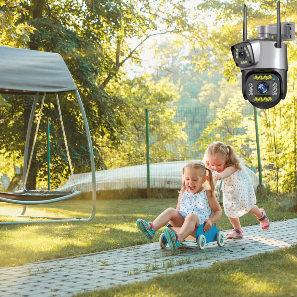 Външна WiFi двойна камера с микрофон, нощно виждане и следене на движение, слот за SD карта, 2MP+2MP - SC02-W