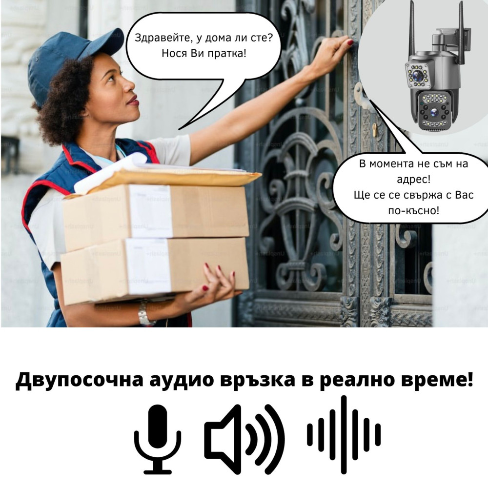 Външна WiFi двойна камера с микрофон, нощно виждане и следене на движение, слот за SD карта, 2MP+2MP - SC03-W