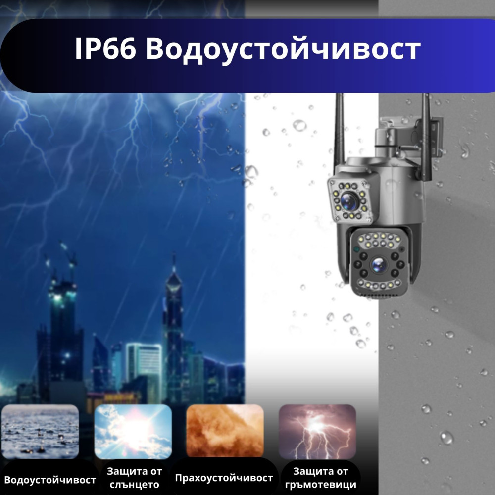 Външна WiFi двойна камера с микрофон, нощно виждане и следене на движение, слот за SD карта, 2MP+2MP - SC03-W